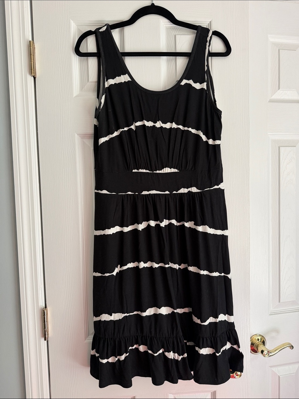Sleeveless Black and White Striped Mini Dress